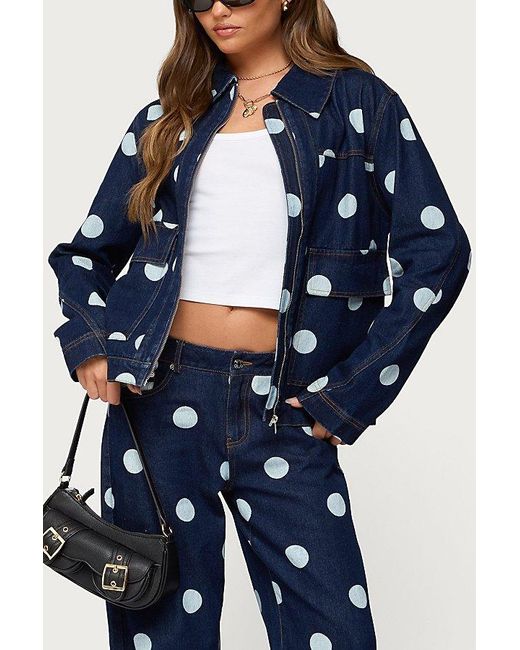 Edikted Blue Leyah Polka Dot Oversized Denim Jacket