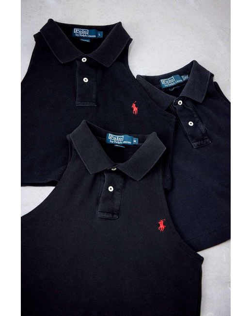 Urban Renewal Blue Remade From Vintage Black Sleeveless Cropped Branded Polo Shirt