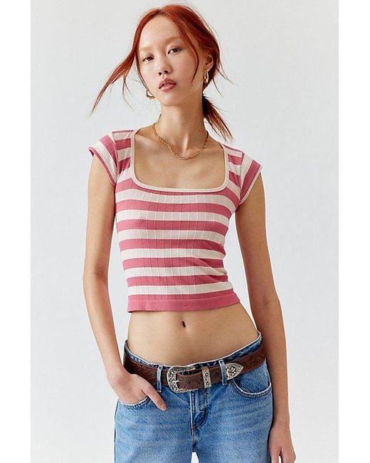 Out From Under Red Seamless Striped Tee