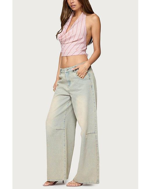Edikted Pink Stripey Metallic Cowl Neck Halter Top