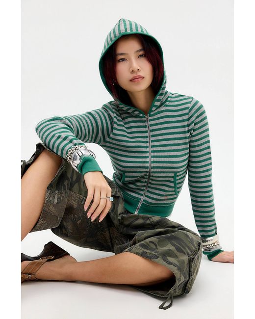 BDG Green Navy Iris Stripe Zip-through Hoodie