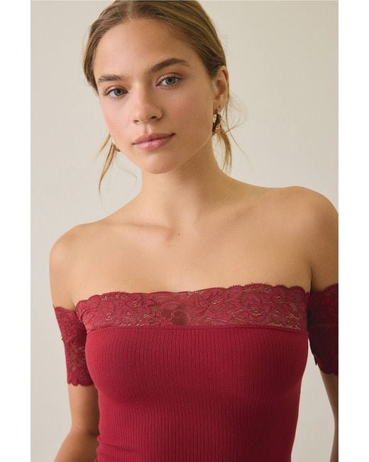 Urban Outfitters Red Uo Noa Off-shoulder Top