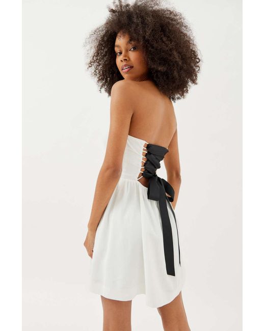 Urban Outfitters White Uo Bridget Lace-up Strapless Mini Dress