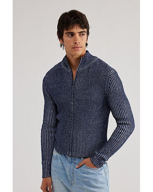 BDG Blue Slinky Full Zip Cardigan Sweater for men