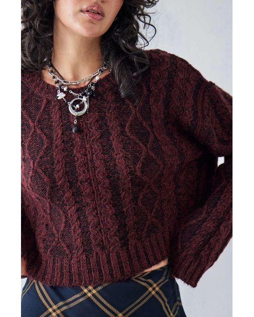 Urban Outfitters Red Uo Olive Acid Wash Cable Knit Jumper