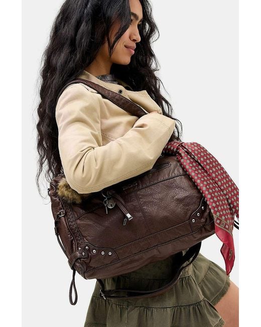 BDG Red Cindy Washed Faux Leather Heart Charm Bag