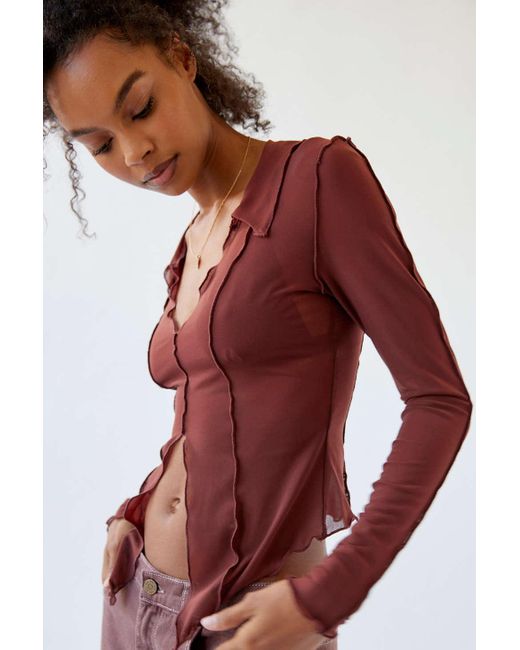 Urban Outfitters Uo Moonlit Sheer Flyaway Top in Red | Lyst