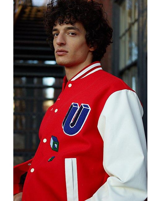 Urban Outfitters Red Uo Graphic Varsity Jacket for men