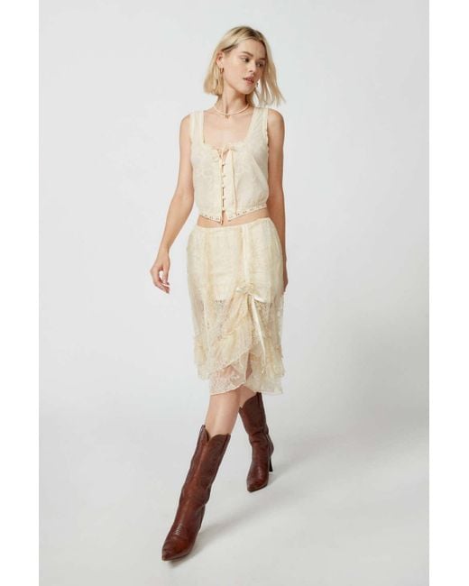 Kimchi Blue Natural Maeve Sheer Lace Midi Skirt In Tan,at Urban Outfitters