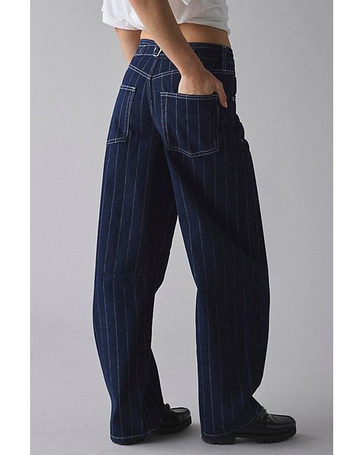 BDG Blue Logan Printed Buckle Baggy Barrel Jean