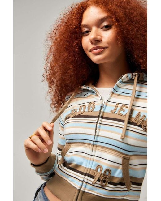 BDG Brown Applique Stripe Zip-up Hoodie
