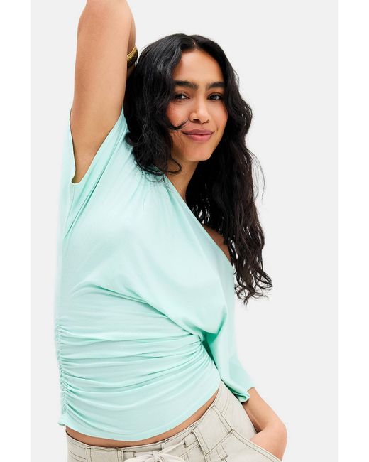 Silence + Noise Green Silence + Noise Sasha Slash Neck Ruched Waist T-shirt