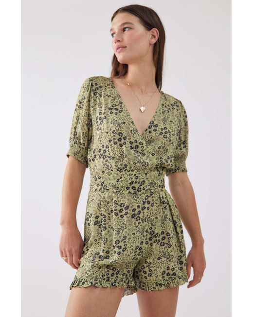 Urban Outfitters Uo Sorrento Floral Wrap Romper in Green Lyst Canada