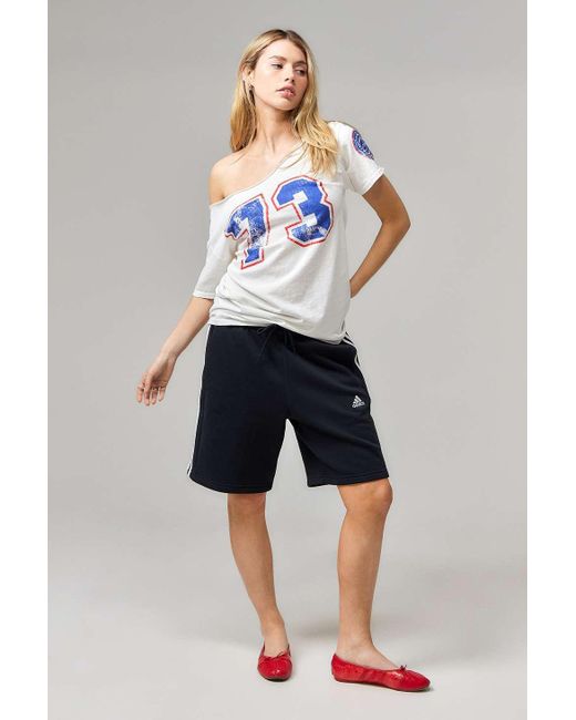 Urban Outfitters Gray Uo Slashed Off-the-shoulder Football T-shirt