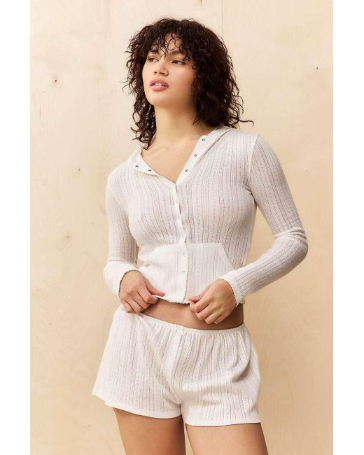 Out From Under Natural Pointelle Popper Hoodie