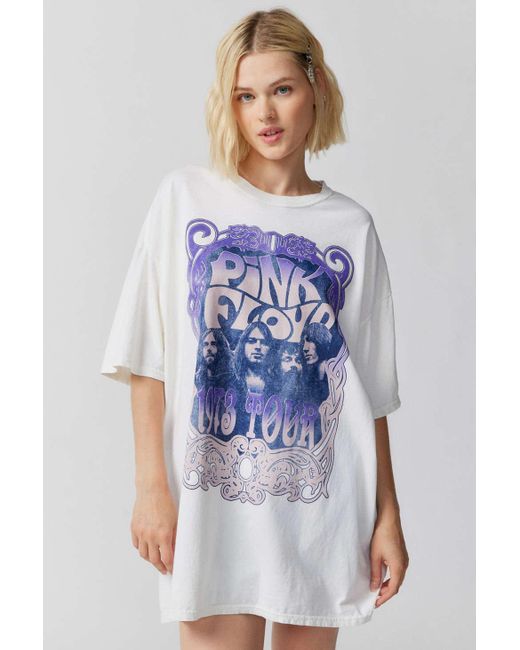 Urban Outfitters Blue Pink Floyd Tour Poster Oversized T-shirt Dress In Ivory,at