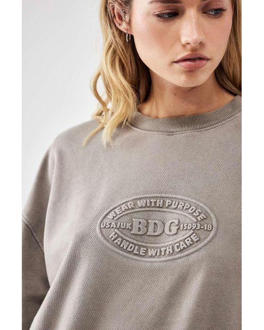 BDG Brown Washed Grey Embossed Logo Sweatshirt