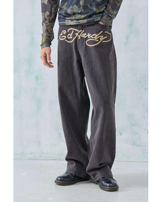 Ed Hardy Uo exclusive - jeans mit markentypischem logo in grau in Black für Herren