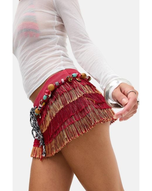 Jaded London Red Talina Fringe Mini Skort