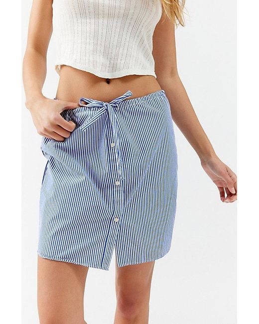 Urban Renewal Blue Remade Stripe Shirting Mini Skirt