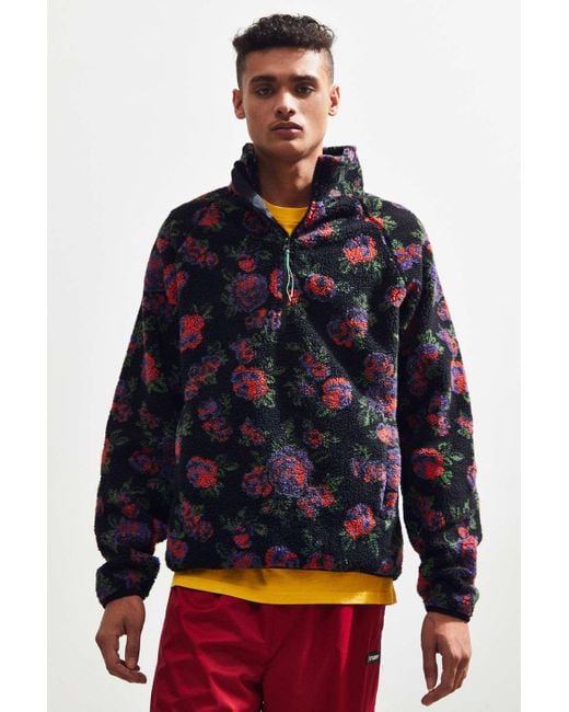 Urban Outfitters Black Uo Sherpa Floral Pullover Jacket for men