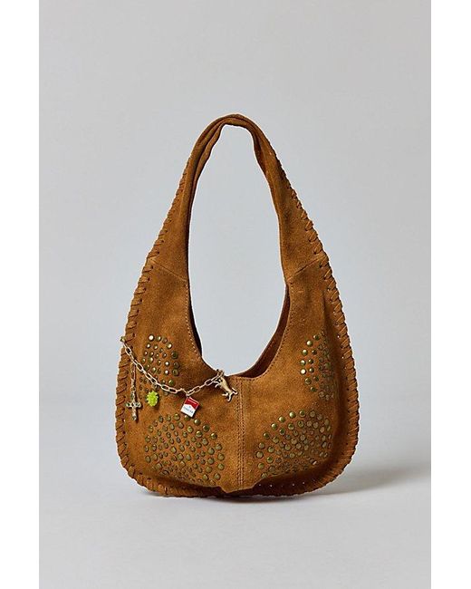 Silence + Noise Natural Ivy Studded Suede Hobo Bag