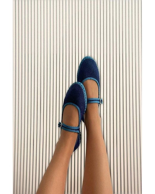 Flabelus Blue Linen Mary Jane Flat