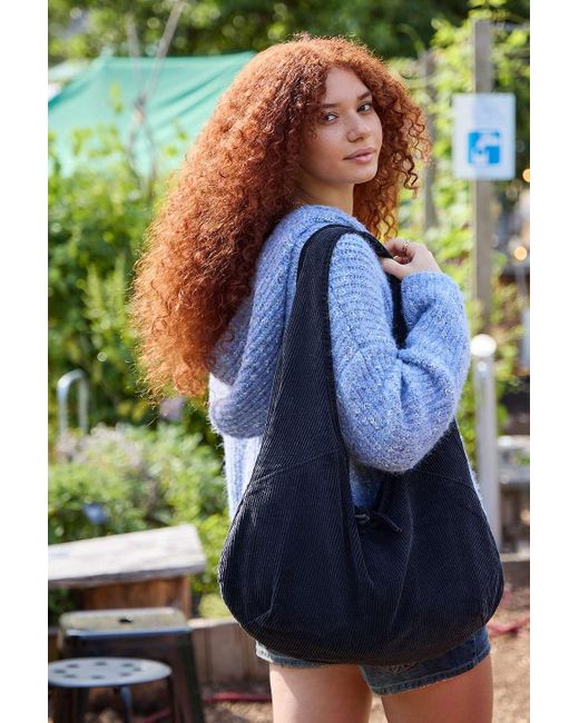 BDG Blue Flo Slouch Corduroy Tote Bag