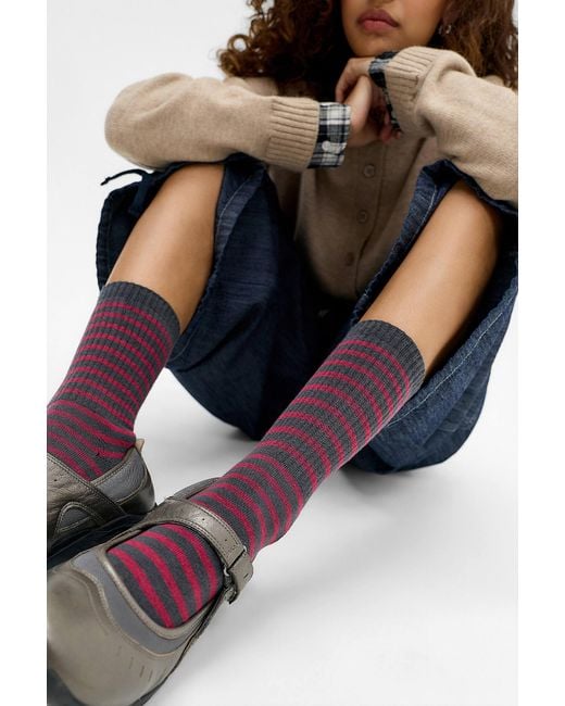 Out From Under Red Stripe Rib Socks