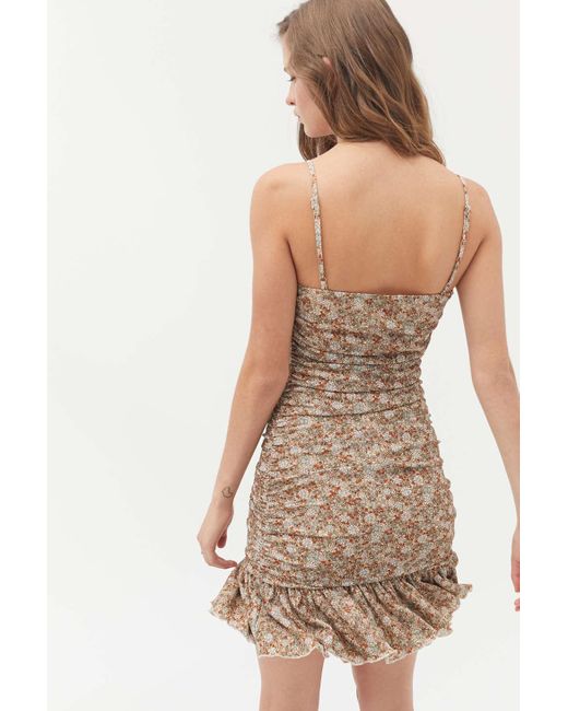 uo ruched mesh bodycon mini dress