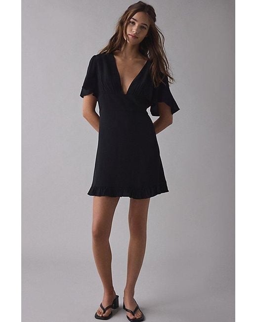 Kimchi Blue Black Dinner Date Plunging Flutter Sleeve Mini Dress