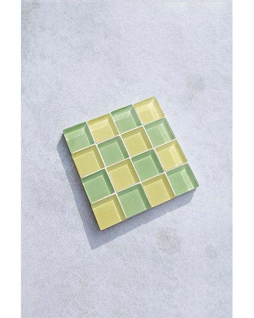 Subtle Studios Blue Checkered Glass Tile Coaster