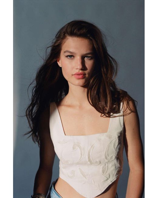 Urban Outfitters Uo Elsa Embroidered Cropped Corset Top in White Lyst