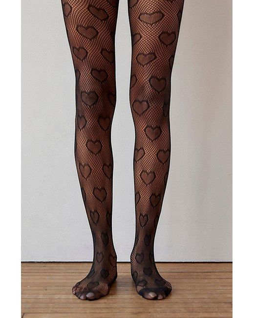 Urban Outfitters Black Uo Heart Mesh Tights