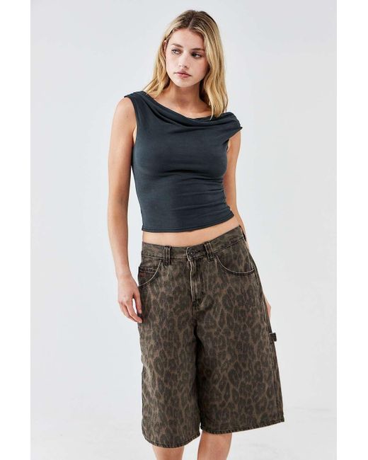 BDG Brown Astrid Longline Leopard Print Jorts