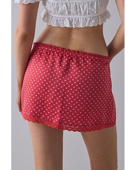 Kimchi Blue Red Rea Lace-Trim Satin Micro Mini Skirt