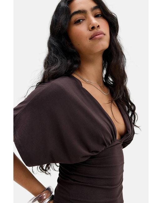 Silence + Noise Black Silence + Noise Silence & Noise Batwing Ruched Short Sleeve Top