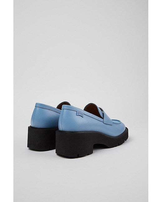 Camper Blue Milah Leather Heeled Loafer Shoes
