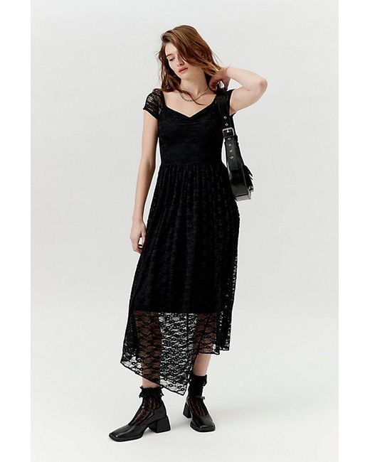 Urban Renewal Black Remnants Lace Cap Sleeve Asymmetric Maxi Dress