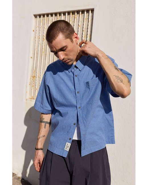 BDG Blue Mini Check Shirt for men