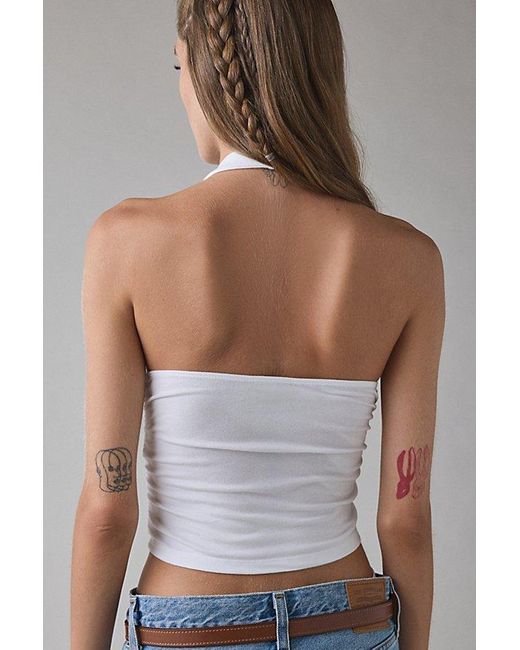 Kimchi Blue Gray Breakup Plunging Cropped Halter Top