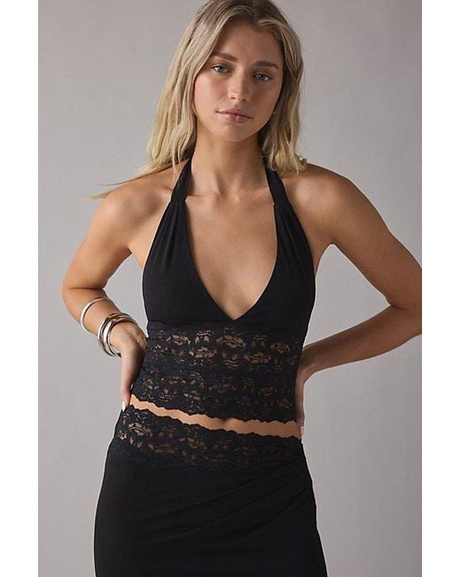 Urban Outfitters Black Uo Lavish Lace Trim Halter Top + Maxi Skirt 2-Piece Set