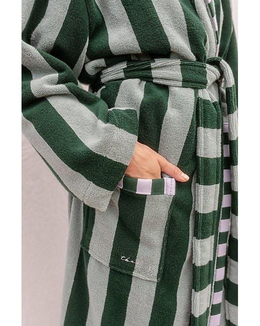 TBCo Green Striped Cotton Bath Robe