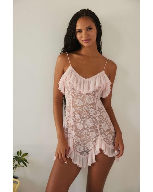Out From Under Brown Rouge Sheer Lace Mini Dress In Pink,at Urban Outfitters