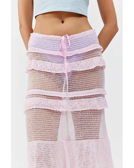 Urban Outfitters Pink Uo Aliaya Sheer Knit Midi Skirt