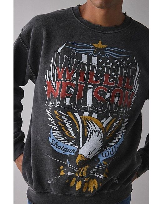 Urban Outfitters Gray Willie Nelson Eagle Graphic Distressed Crew Neck Sweatshirt for men