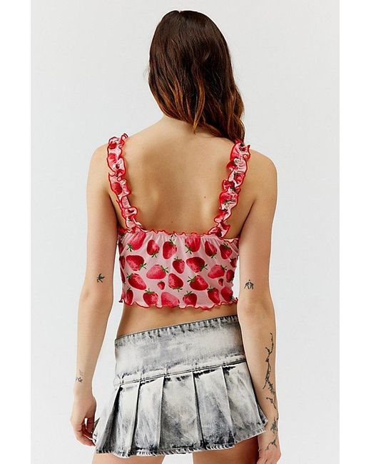 Urban Renewal Red Remnants Strawberry Ruffle Cropped Tank Top