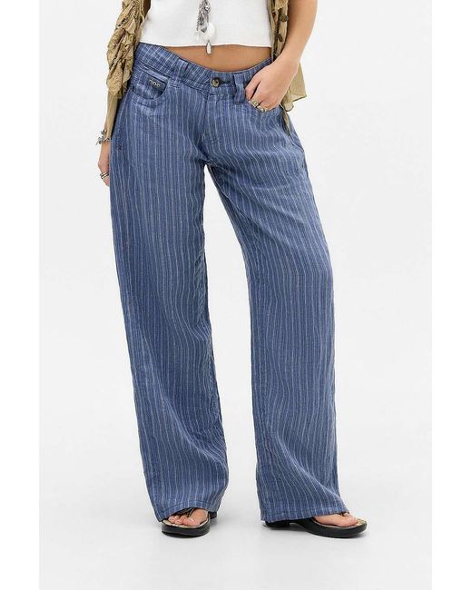 BDG Blue Kayla Stripe Linen Trousers