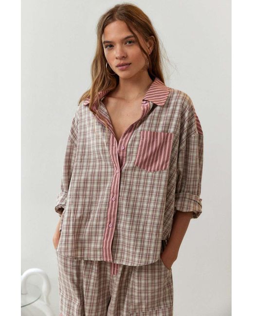 Out From Under Noah Spliced Pajama Top In Pink,at Urban Outfitters
