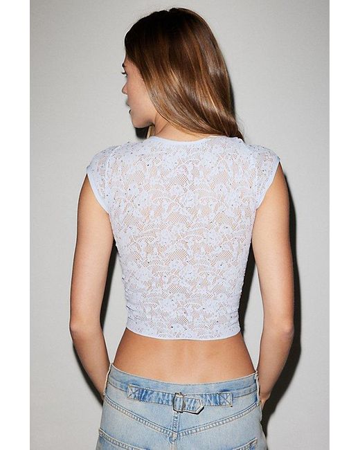 Out From Under Blue Divine Sheer Lace Diamante Seamless Tee
